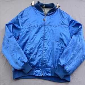 Vintage Walls Blue Satin Bomber Jacket Western Yoke Mens Retro Streetwear